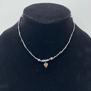 New Hematite Black Heart Pendant Tube and Round Beads Fashion Necklace 15 Inches